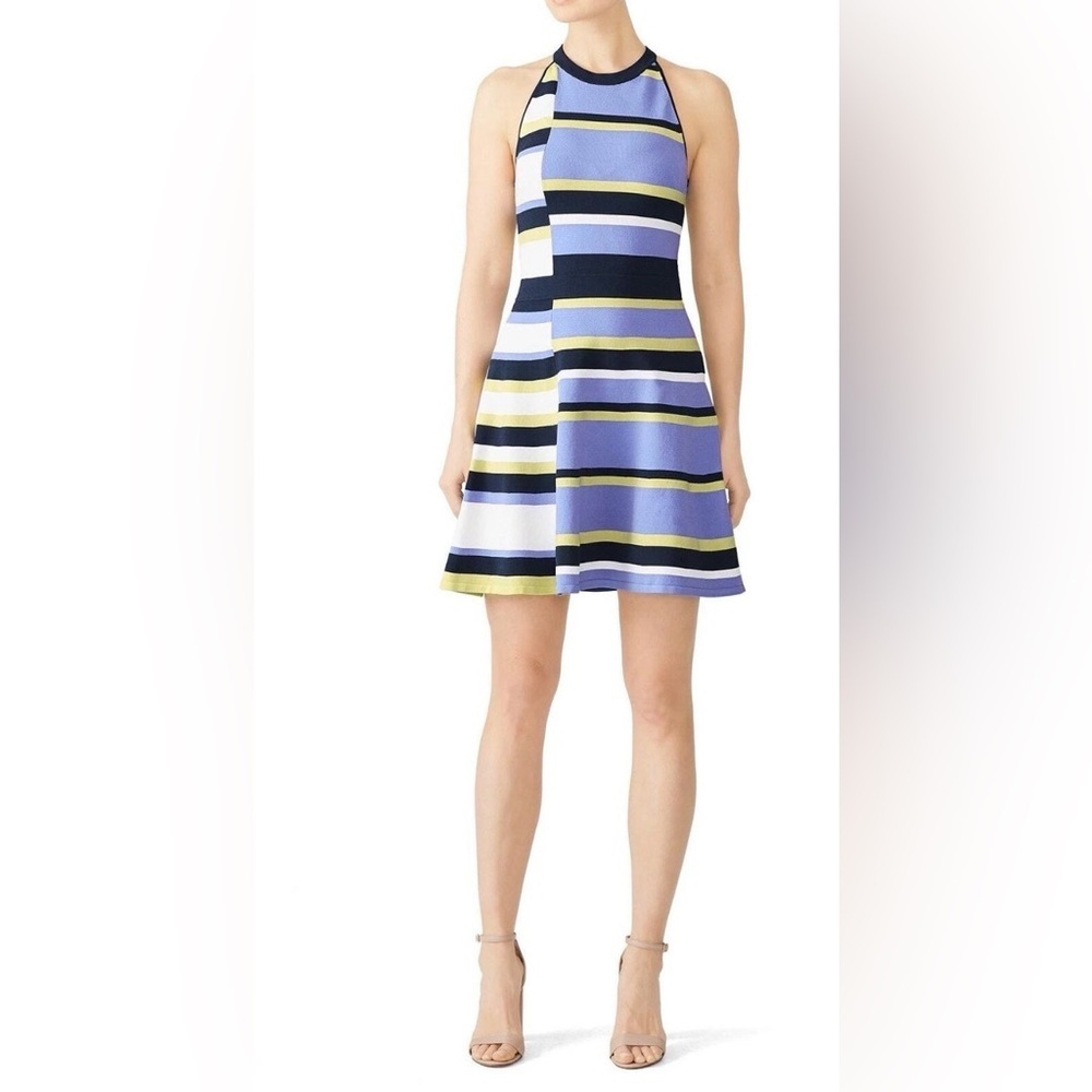 Parker Shea Knit Colorblock Stripe Sleeveless Halter Fit & Flare Dress Size XS